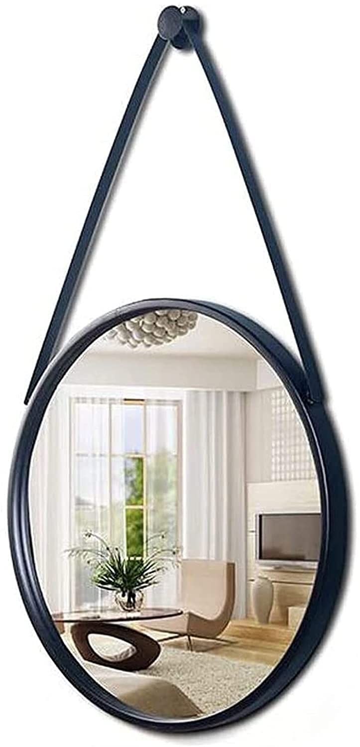 Miroirs suspendus ronds pour décoration murale – avec sangle de chaîne, miroir mural de salle de bain miroirs de maquillage avec cadre métallique |Miroir de Cheminée Style Art Déco Vintage, Noir 60*60