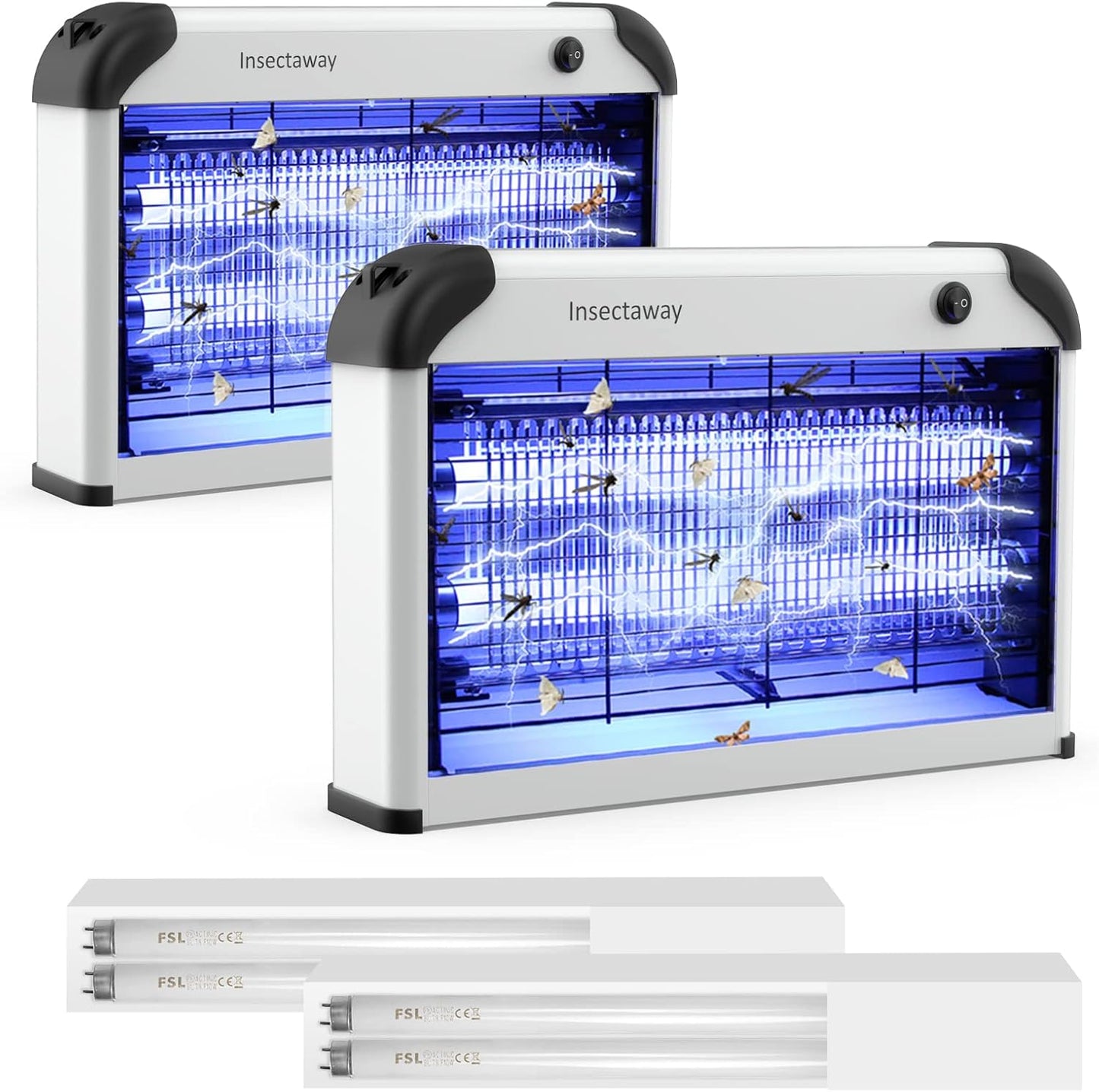 Lampe Anti Moustique Électrique 2400V - 2PCS Tueur d'Insectes, Double Grille UV, 20W, Avec Lampes UV Supplémentaire