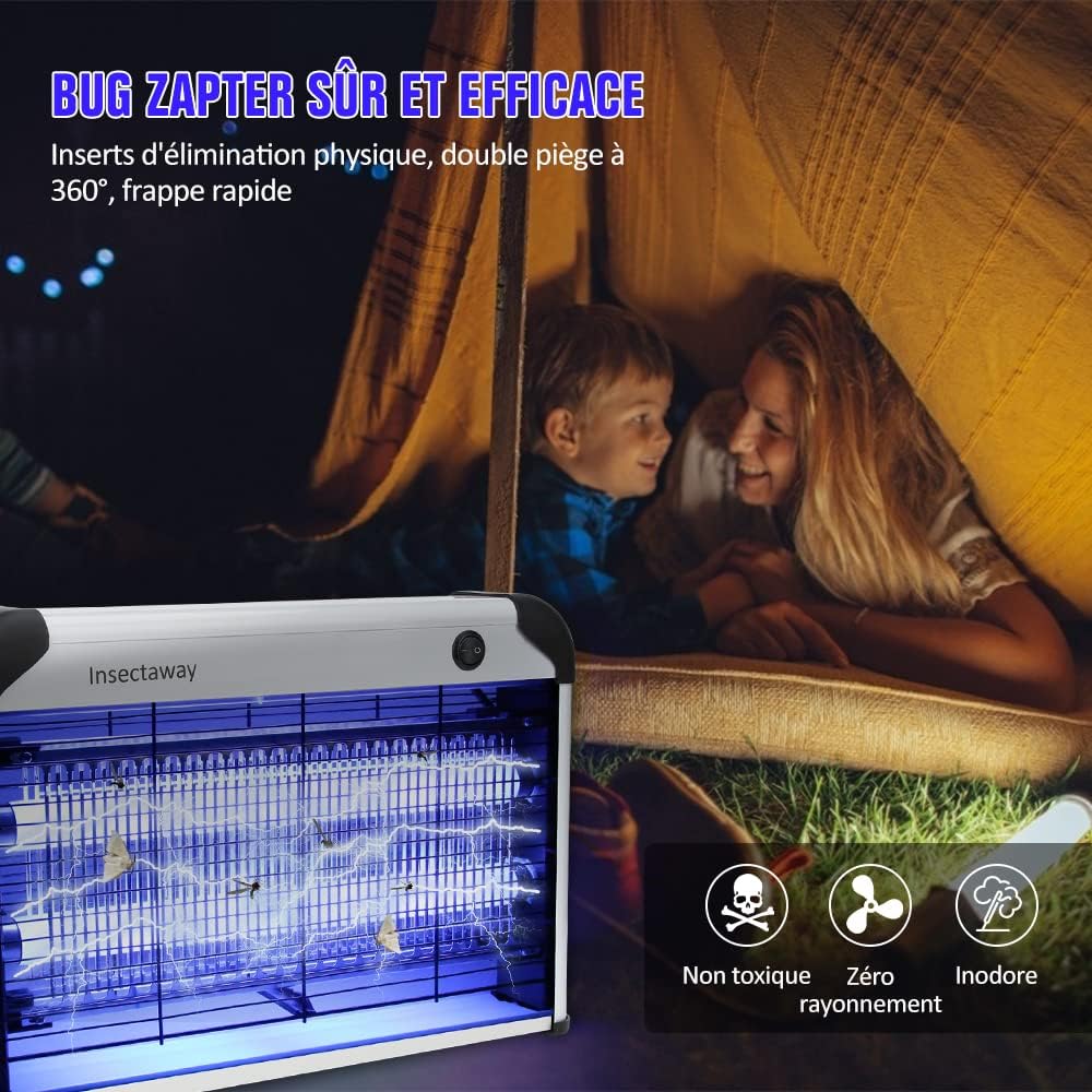 Lampe Anti Moustique Électrique 2400V - 2PCS Tueur d'Insectes, Double Grille UV, 20W, Avec Lampes UV Supplémentaire